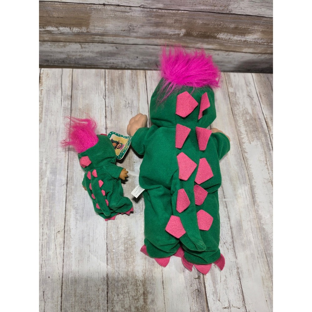 Vintage‎ Russ Troll Kidz Dino Green Dinosaur Costume Plush Doll Set 13"& 5" TLC - Picture 8 of 8